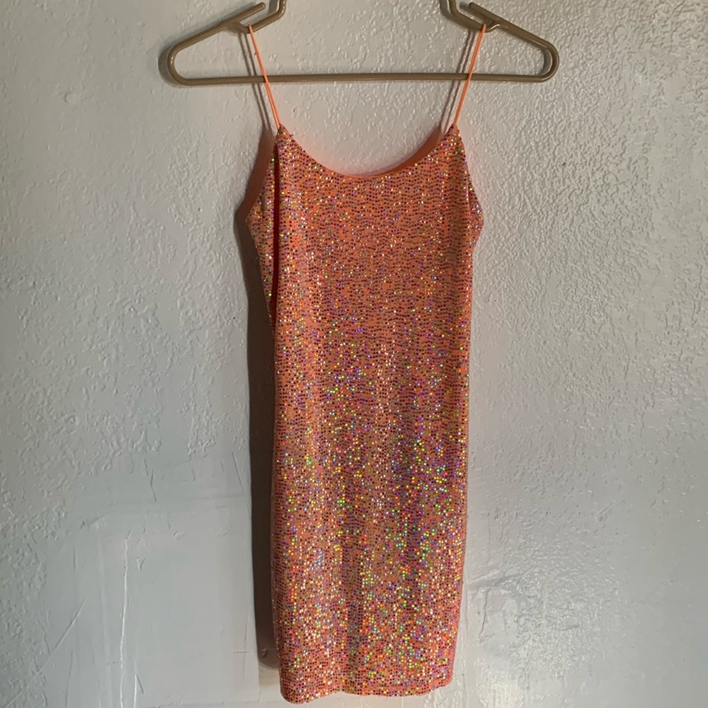 Sequins mini dress - neon orange